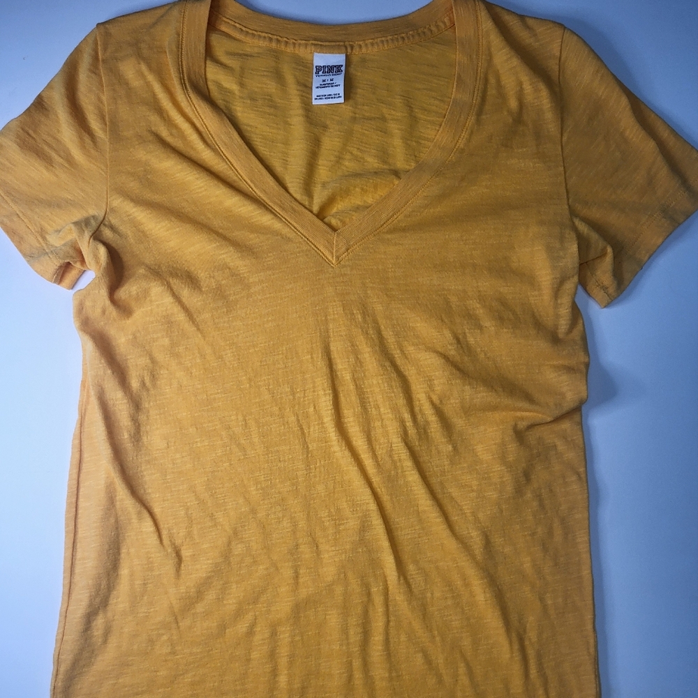PINK Victoria's Secret Women's V-Neck Tee in Mustard Yellow